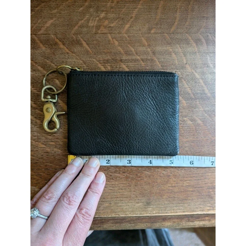 Madewell Leather Wallet Zipper Logo Card Slots Zip Top Clip Womens Black Preppy